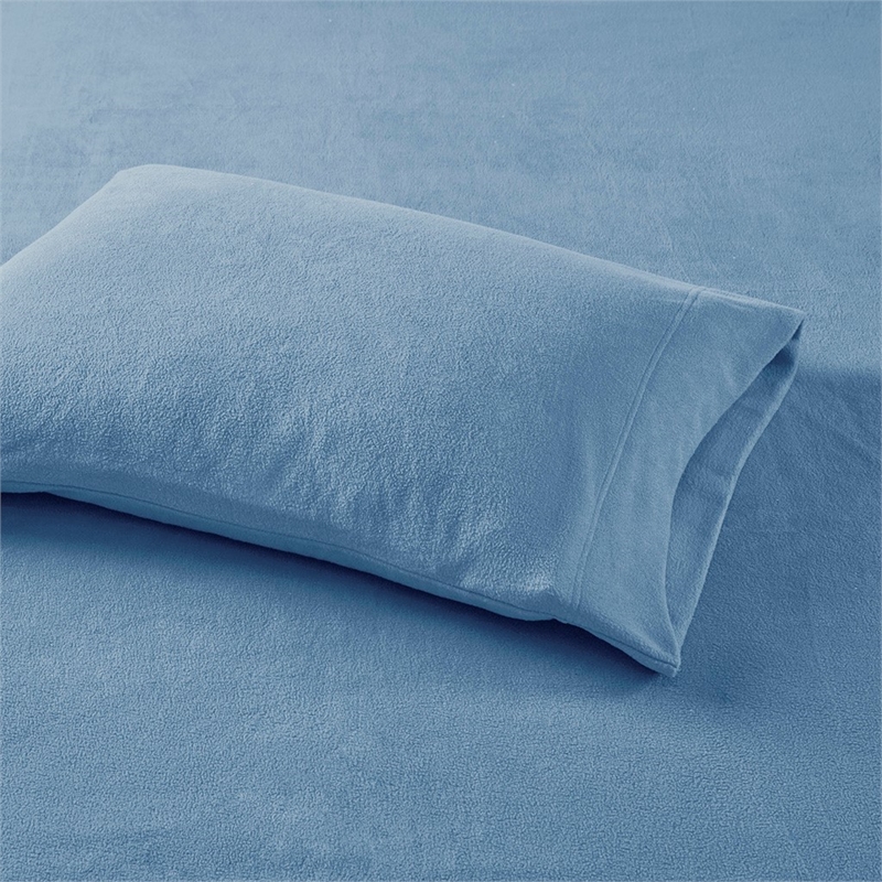 Pemberly Row Contemporary Micro Fleece Sheet Cal King Set in Blue