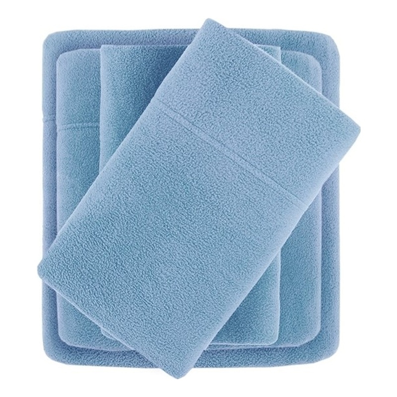 Pemberly Row Contemporary Micro Fleece Sheet Cal King Set in Blue