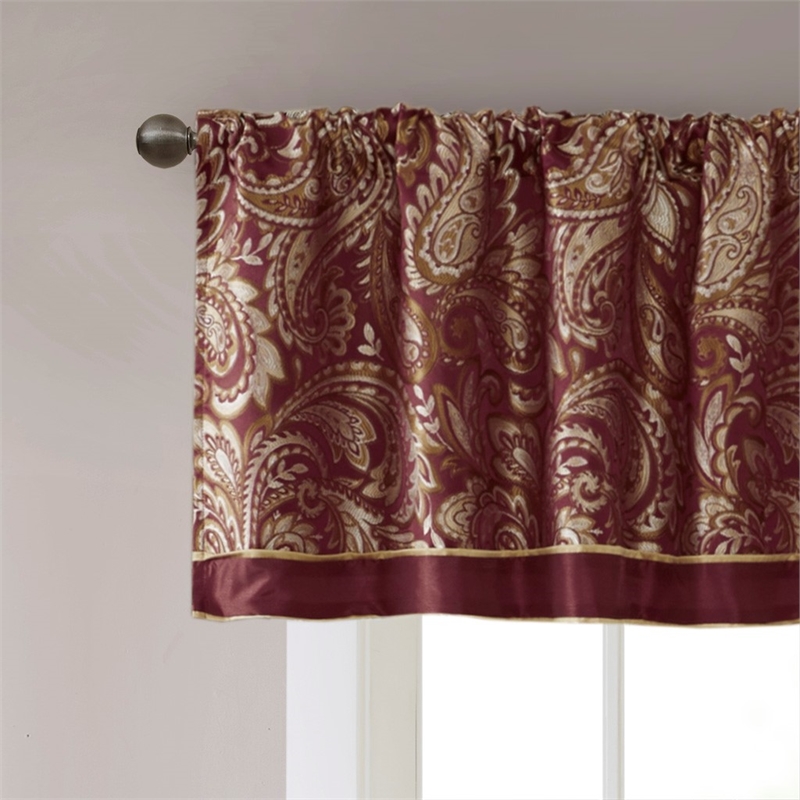 Pemberly Row Contemporary Jacquard Window Valance in Burgundy 50 X 18