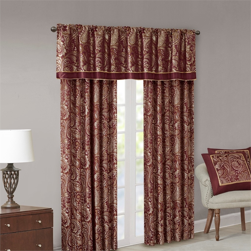 Pemberly Row Contemporary Jacquard Window Valance in Burgundy 50 X 18