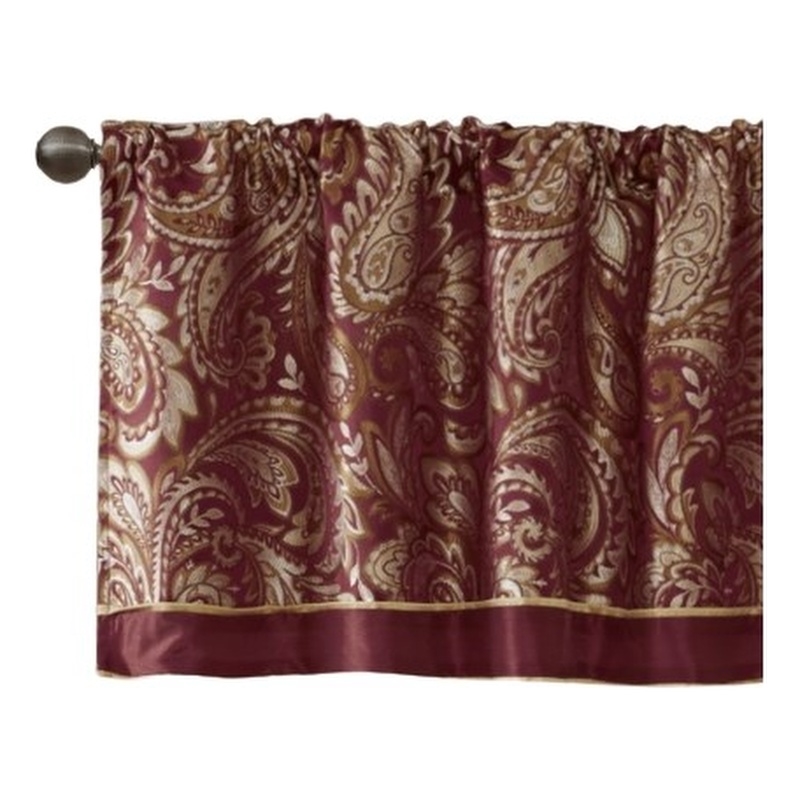 Pemberly Row Contemporary Jacquard Window Valance in Burgundy 50 X 18