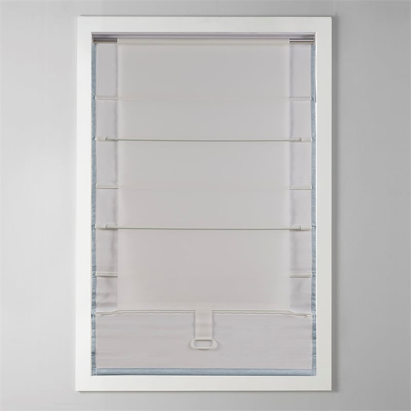 Pemberly Row Basketweave Room Darkening Cordless Roman Shade in Blue 33x64