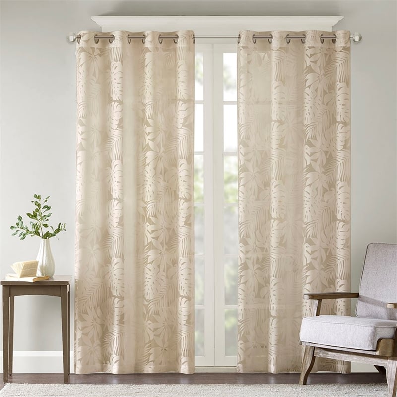 Pemberly Row Palm Leaf Burnout Window Sheer in Natural 50x95
