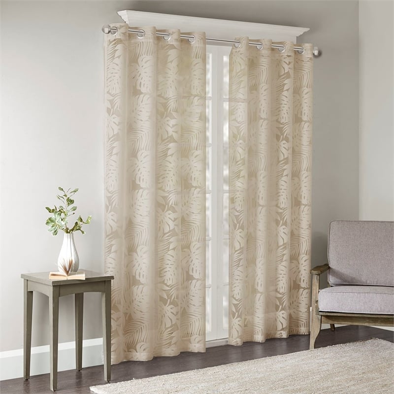 Pemberly Row Palm Leaf Burnout Window Sheer in Natural 50x95