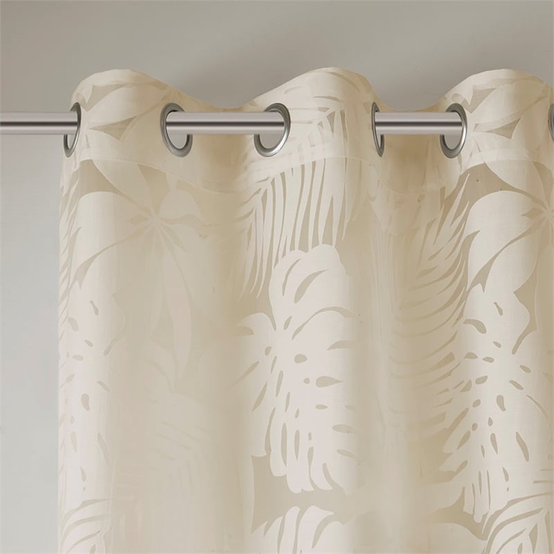 Pemberly Row Palm Leaf Burnout Window Sheer in Natural 50x95