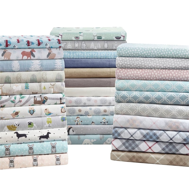 Pemberly Row Flannel Printed Sheet Set in Seafoam Llama Full