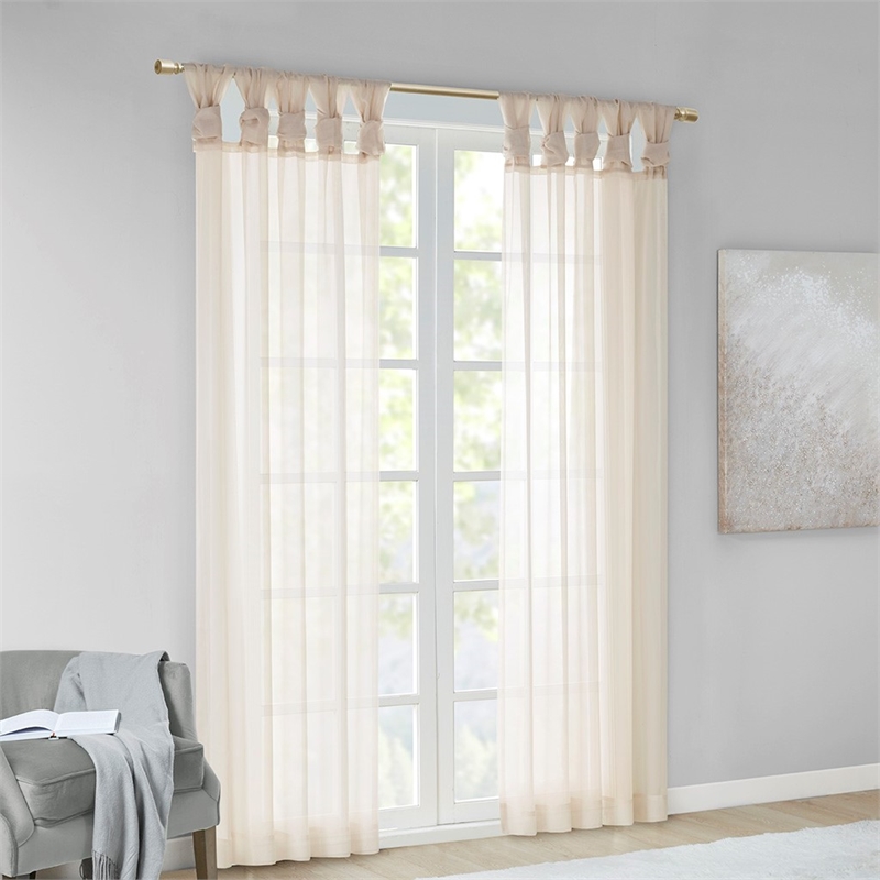 Pemberly Row Twisted Tab Voile Sheer Window Pair in Ivory 84