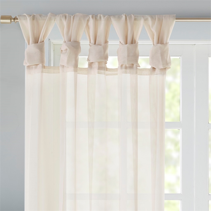 Pemberly Row Twisted Tab Voile Sheer Window Pair in Ivory 84