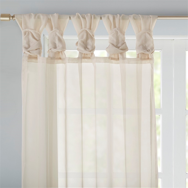 Pemberly Row Twisted Tab Voile Sheer Window Pair in Ivory 84
