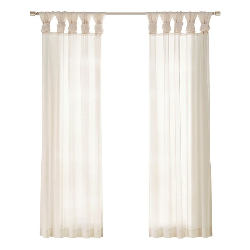 Pemberly Row Twisted Tab Voile Sheer Window Pair in Ivory 84