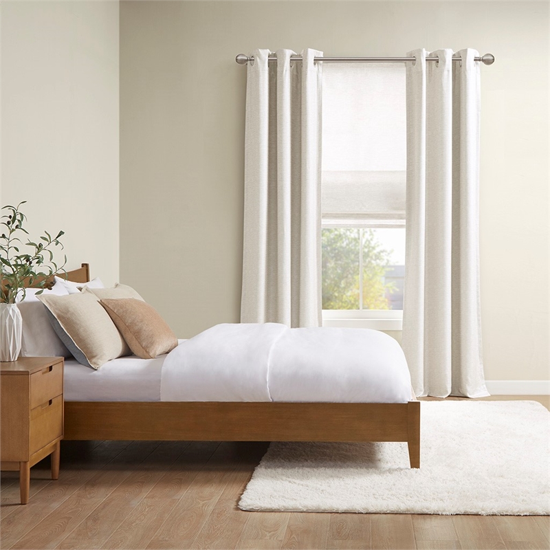 Pemberly Row Printed Faux Silk Room Cordless Roman Shade in Ivory 35x64