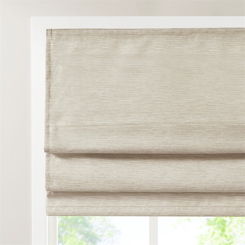 Pemberly Row Printed Faux Silk Room Cordless Roman Shade in Ivory 35x64