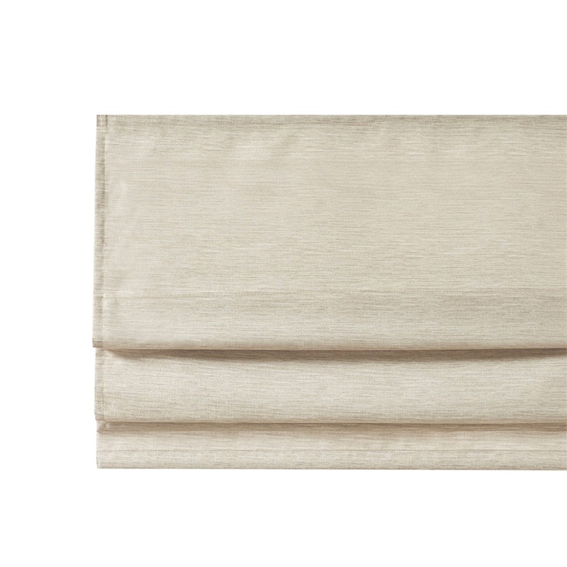 Pemberly Row Printed Faux Silk Room Cordless Roman Shade in Ivory 35x64