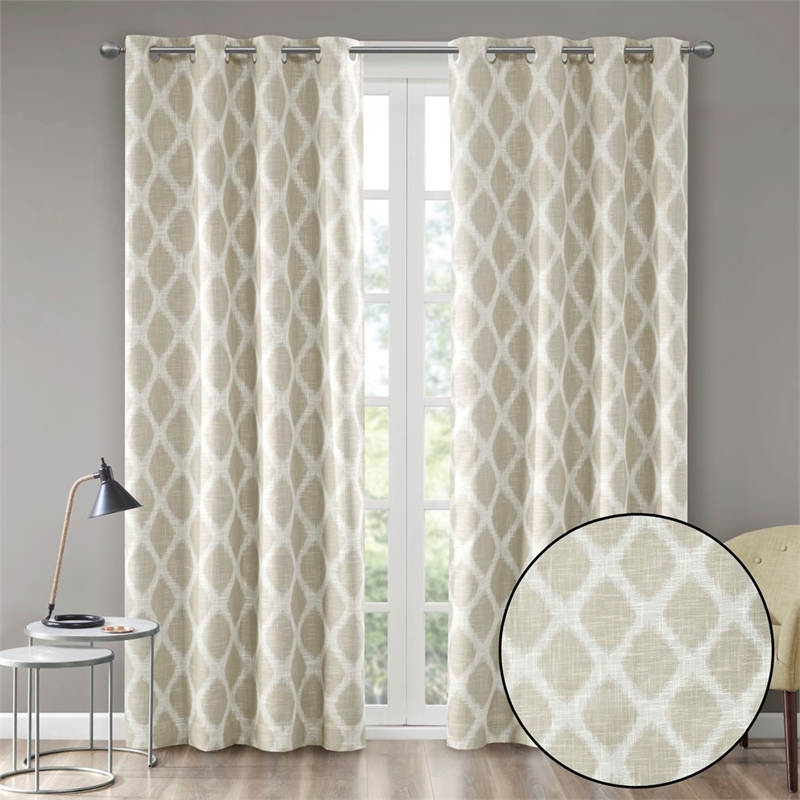 Pemberly Row Contemporary Printed Ikat Blackout Panel in Taupe