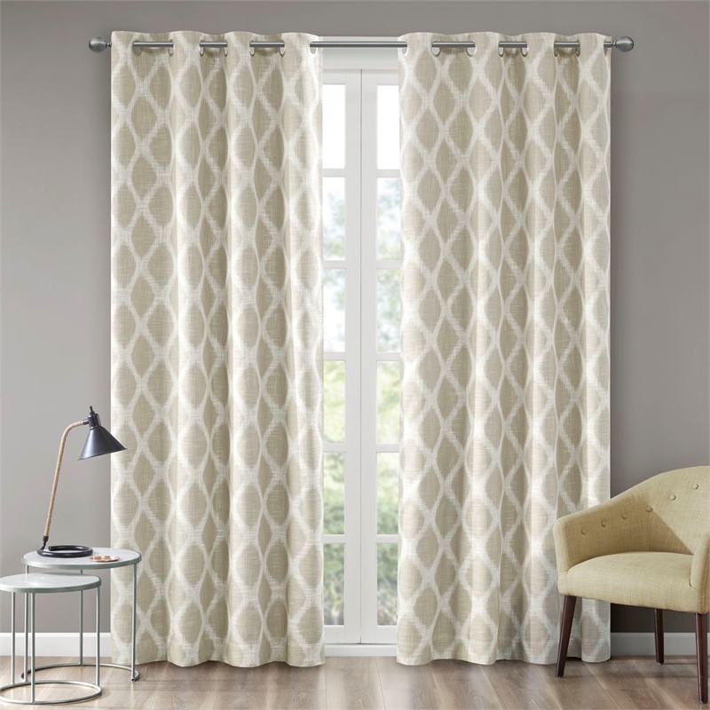 Pemberly Row Contemporary Printed Ikat Blackout Panel in Taupe