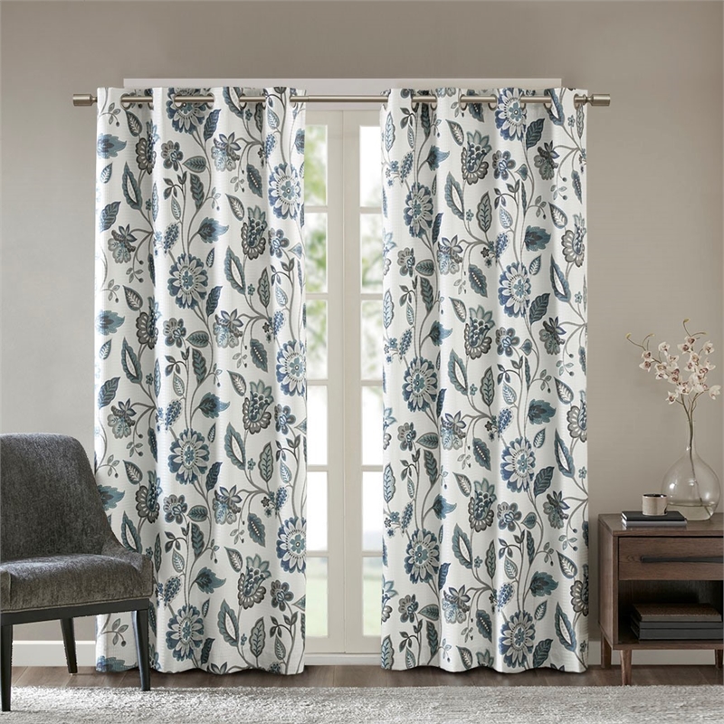 Pemberly Row Contemporary Jacquard Printed Room Darkening Panel in Aqua