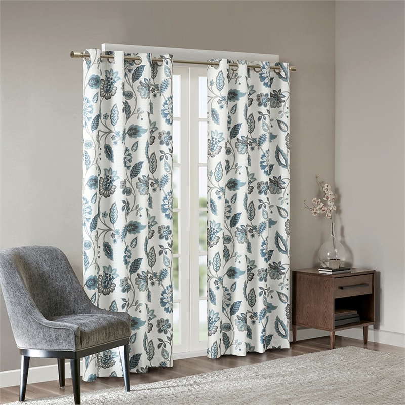 Pemberly Row Contemporary Jacquard Printed Room Darkening Panel in Aqua