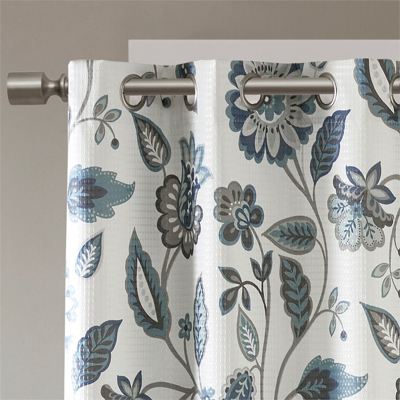 Pemberly Row Contemporary Jacquard Printed Room Darkening Panel in Aqua