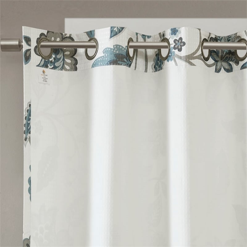 Pemberly Row Contemporary Jacquard Printed Room Darkening Panel in Aqua
