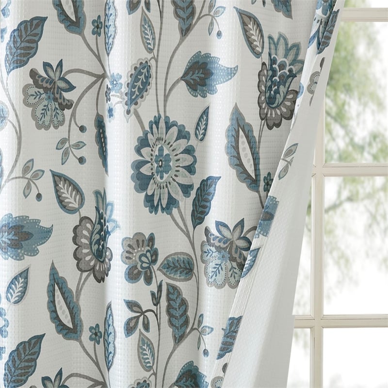 Pemberly Row Contemporary Jacquard Printed Room Darkening Panel in Aqua