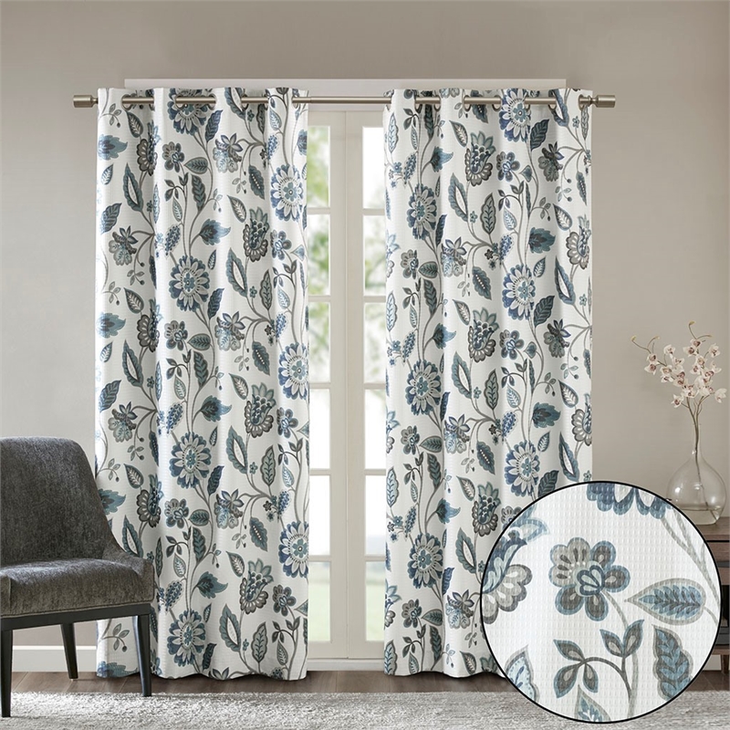 Pemberly Row Contemporary Jacquard Printed Room Darkening Panel in Aqua