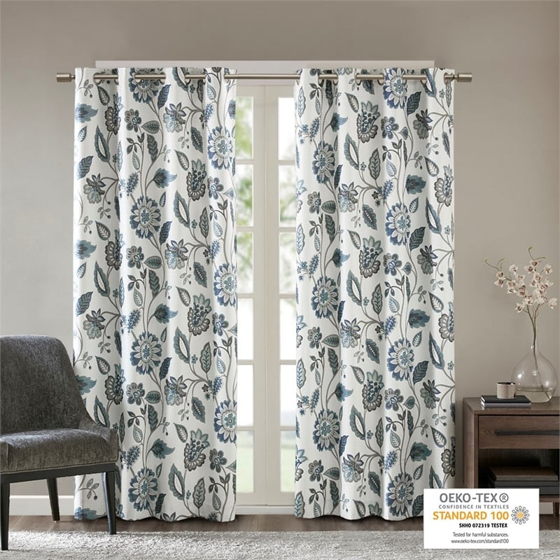 Pemberly Row Contemporary Jacquard Printed Room Darkening Panel in Aqua