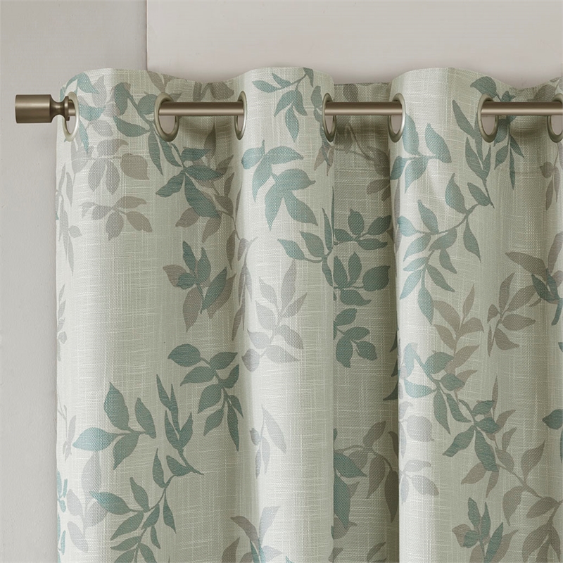 Pemberly Row Contemporary Fabric Printed Botanical Blackout Panel in Aqua