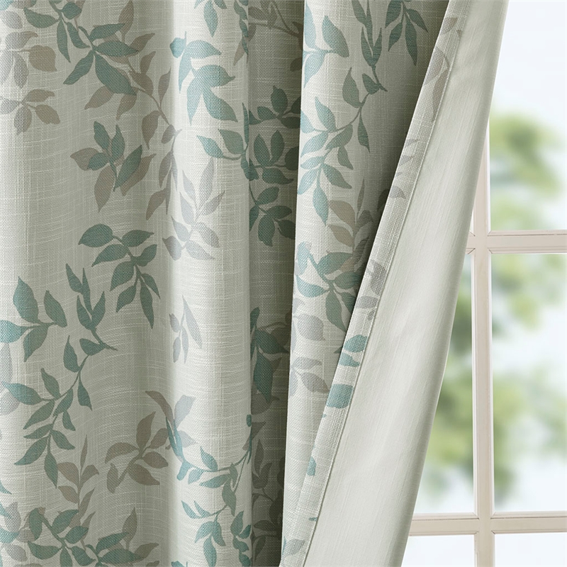 Pemberly Row Contemporary Fabric Printed Botanical Blackout Panel in Aqua
