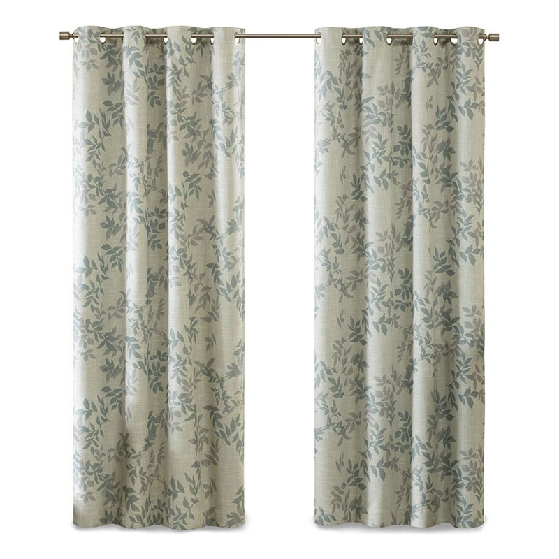 Pemberly Row Contemporary Fabric Printed Botanical Blackout Panel in Aqua