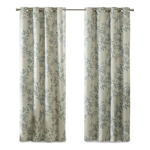 Pemberly Row Contemporary Fabric Printed Botanical Blackout Panel in Aqua