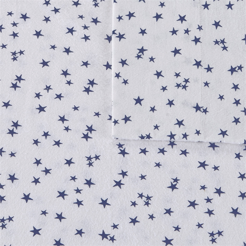 Pemberly Row Contemporary Cotton Flannel Printed Sheet Set in Blue/White