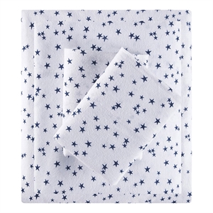 Pemberly Row Contemporary Cotton Flannel Printed Sheet Set in Blue/White