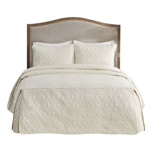 Pemberly Row Contemporary 3-Piece Fabric Fitted Bedspread Set in Cream