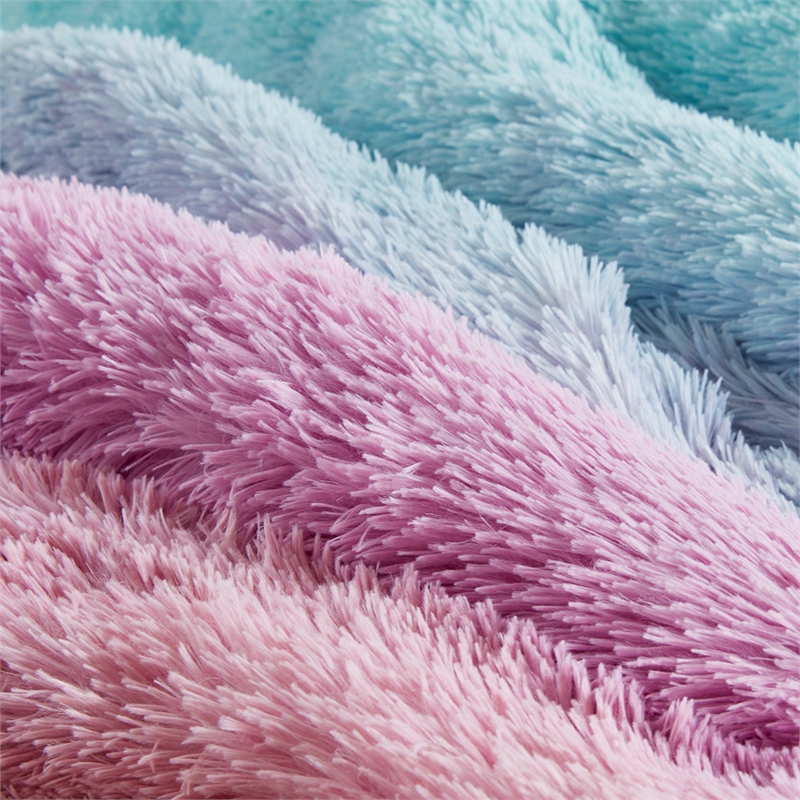 Pemberly Row Contemporary Shaggy Faux Fur Comforter Set in Purple Multi