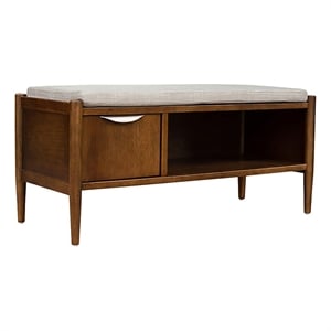 Pemberly Row 19.5&quot Solid Wood Accent Bench with Storage & Cushion in Walnut