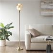 Pemberly Row Iron Metal Floor Lamp with Glass Shade in Antique Brass