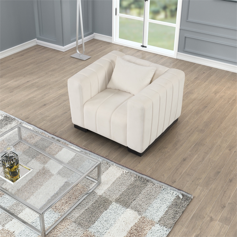 Pemberly Row 2-PC Living Room Furniture Velvet Fabric Sofa+Armchair Set-Beige