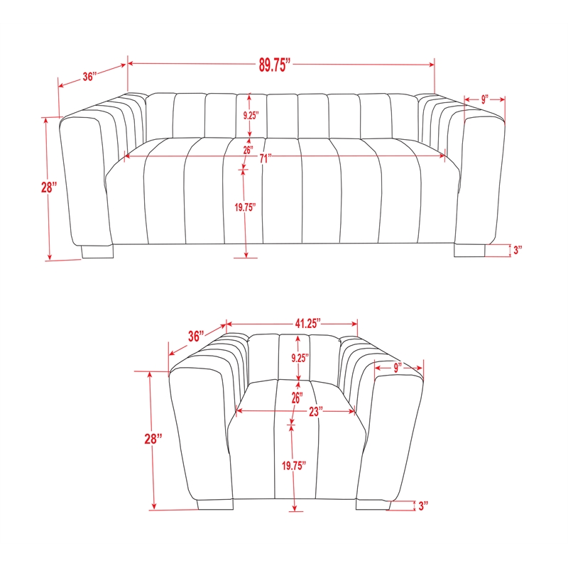 Pemberly Row 2-PC Living Room Furniture Velvet Fabric Sofa+Armchair Set-Beige