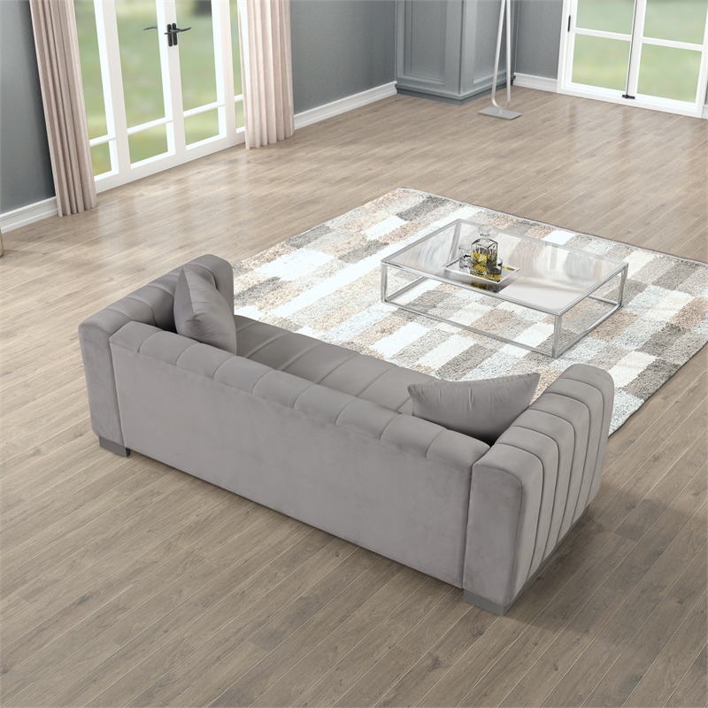 Pemberly Row 2-Piece Living Room Furniture Velvet Sofa+Loveseat Set-Light Gray