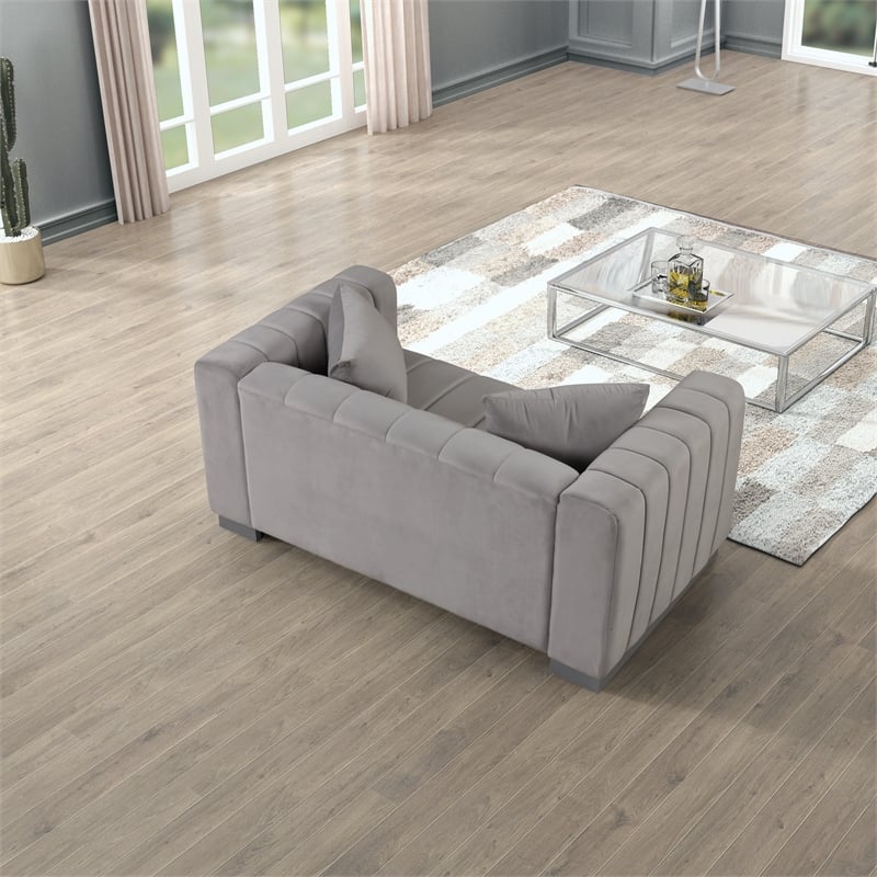 Pemberly Row 2-Piece Living Room Furniture Velvet Sofa+Loveseat Set-Light Gray