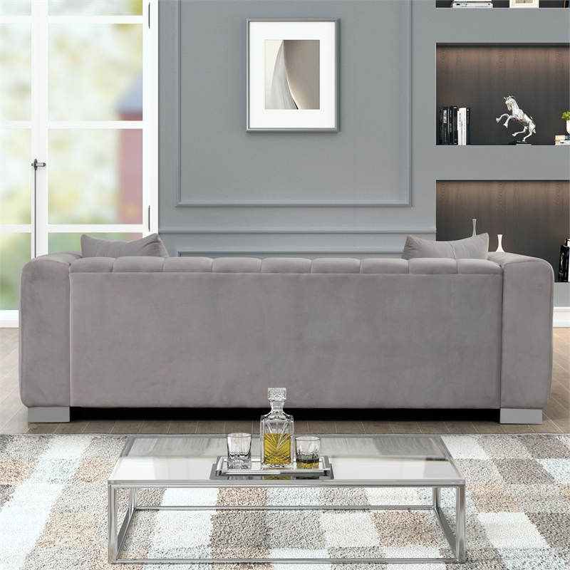 Pemberly Row 3-PC Living Room Furniture Velvet Sofa+2-Armchairs Set-Light Gray