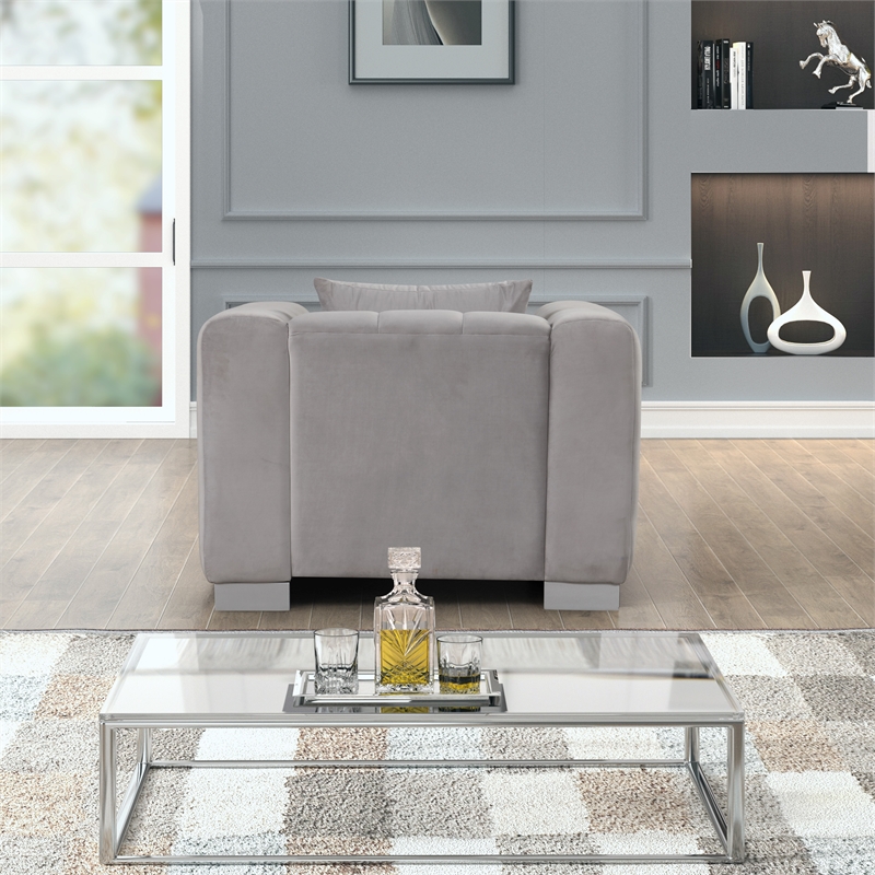 Pemberly Row 2-PC Living Room Furniture Velvet Fabric Sofa+Chair Set-Light Gray