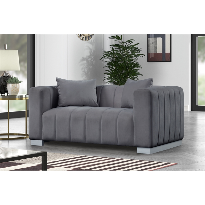 Pemberly Row 3-PC Living Room Furniture Velvet Sofa+Loveseat+Armchair Set-Gray