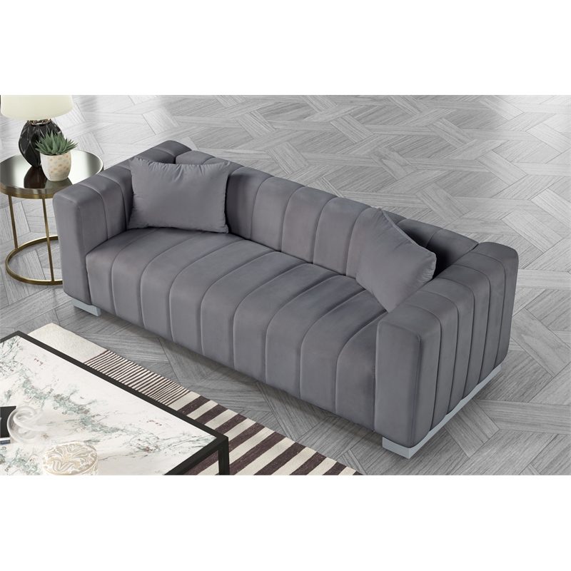 Pemberly Row 3-PC Living Room Furniture Velvet Sofa+Loveseat+Armchair Set-Gray