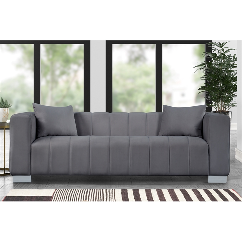 Pemberly Row 3-PC Living Room Furniture Velvet Fabric Sofa+2-Armchairs Set-Gray