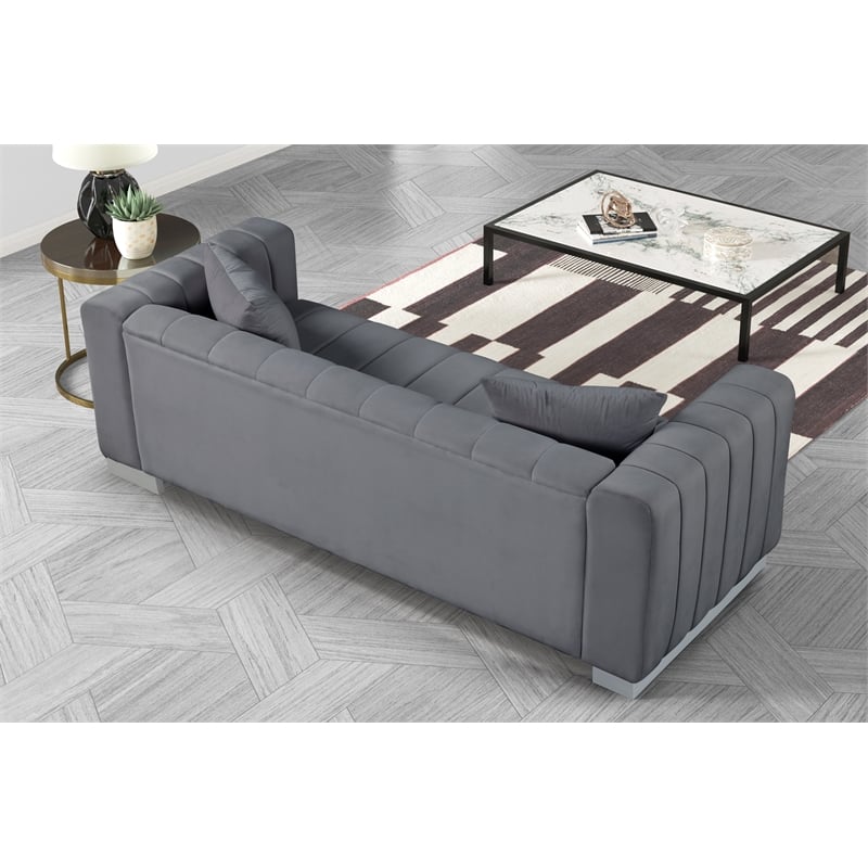 Pemberly Row 3-PC Living Room Furniture Velvet Fabric Sofa+2-Armchairs Set-Gray
