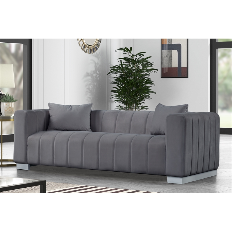 Pemberly Row 2-PC Living Room Furniture Velvet Fabric Sofa+Armchair Set-Gray