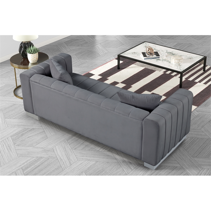 Pemberly Row 2-PC Living Room Furniture Velvet Fabric Sofa+Armchair Set-Gray