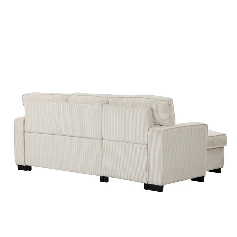 Pemberly Row Reversible Storage Chaise Sleeper Corduroy Fabric Sofa - Beige