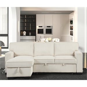 Pemberly Row Reversible Storage Chaise Sleeper Corduroy Fabric Sofa - Beige